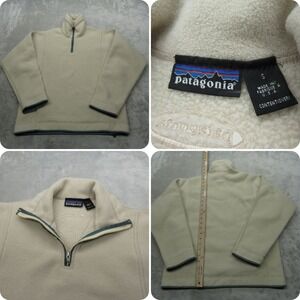 Patagonia‎ Sweatshirt Womens Small Cream Pockets 1/4 Zip Fleece Pullover USA VTG